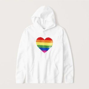 NWT A&F White Pride Flip Sequin Heart Hoodie Sweatshirt, XXS